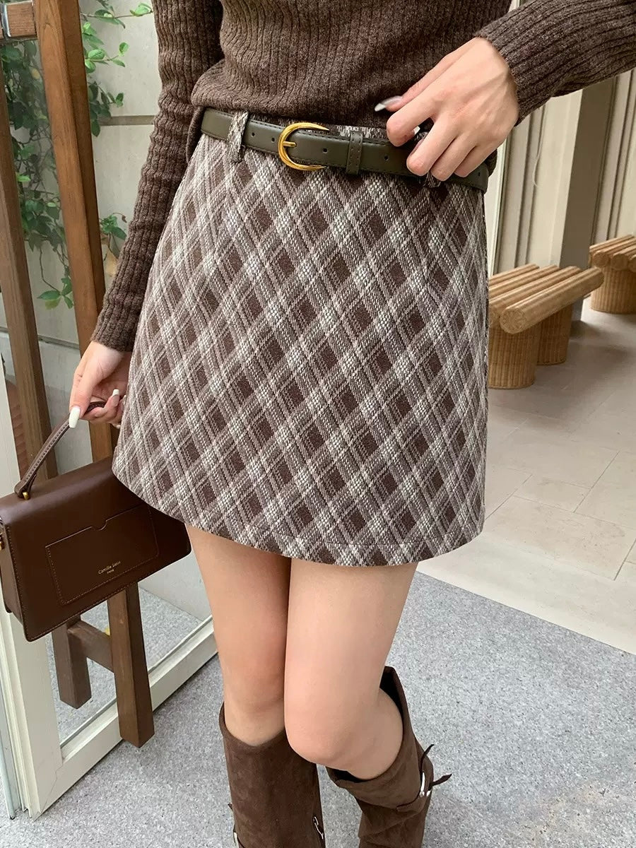 [Retro] High-Waisted Plaid A-Line Skirt