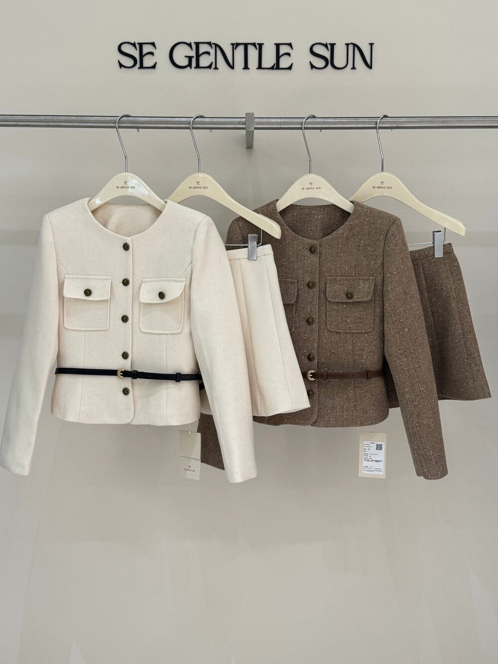 [Workwear] OL Tweed Blazer+Pleated Skirt Set (with Belt)