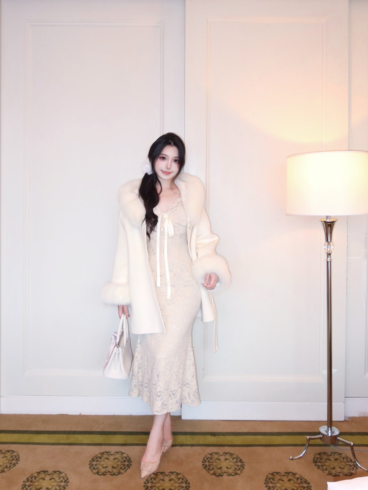 ⁠[French Lace] Ribbon Tie Lace Fitted Mermaid Dress (Q1598)⁠