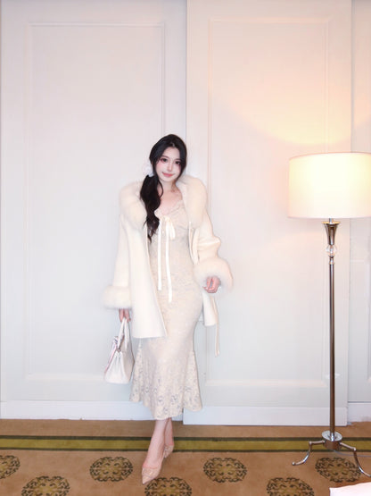 ⁠[French Lace] Ribbon Tie Lace Fitted Mermaid Dress (Q1598)⁠