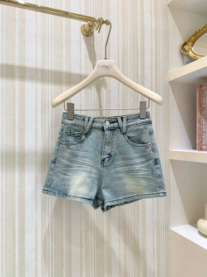[Y2K] High-Waisted Sparkly Denim Shorts (QF095)