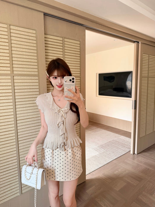 [Girly] Ruffle Flutter Sleeve Knit Top (QF031)