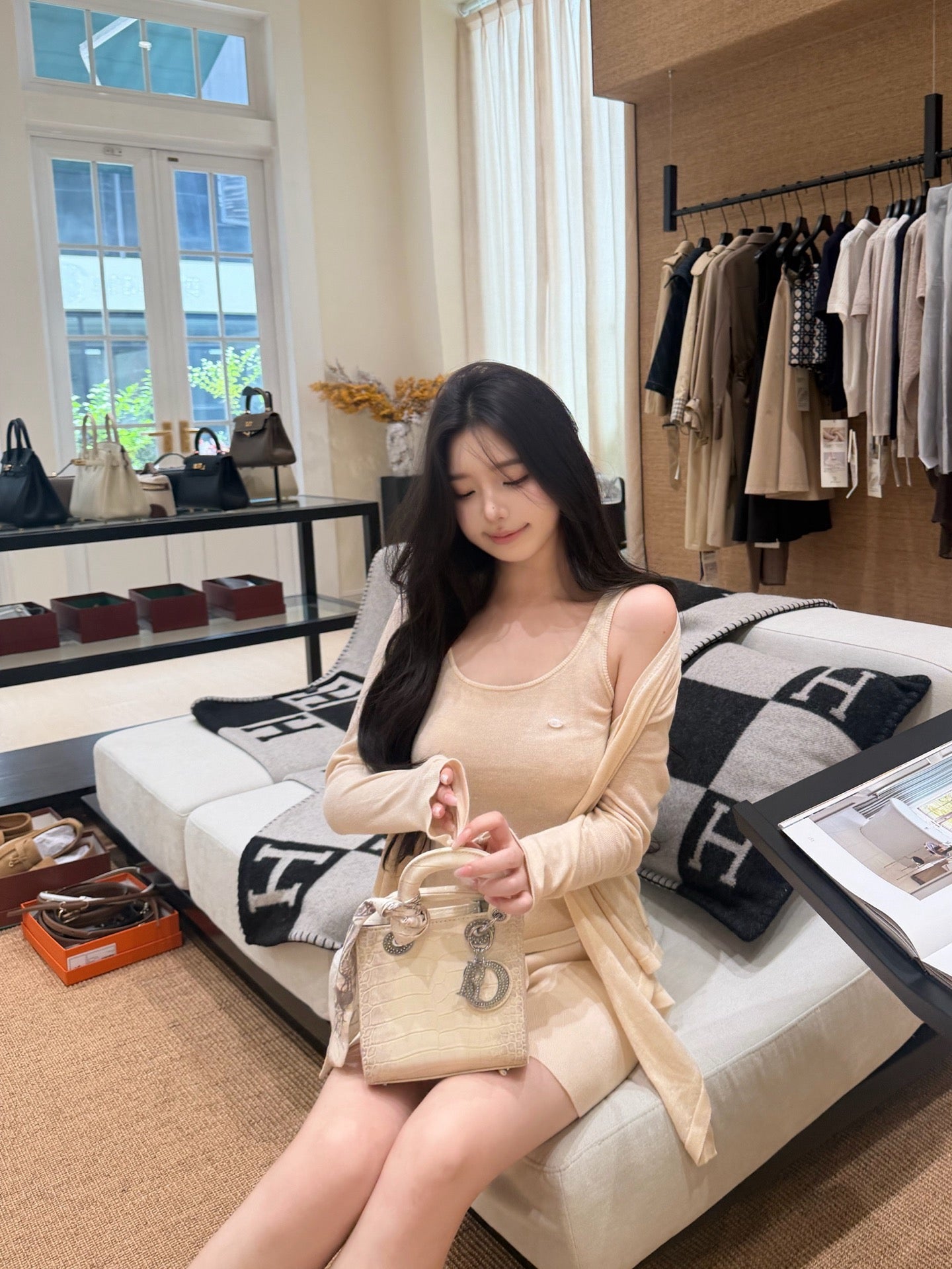 [Sweet] Soft Knit Cardigan Tank Top and Skirt Three-Piece Set (QH-015)