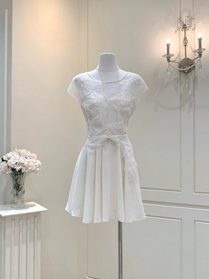 [Girlgod] Beaded Lace Mesh Overlay A-Line Dress (QF099)