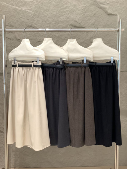 [Versatile] Pleated Long Skirt(with belt)