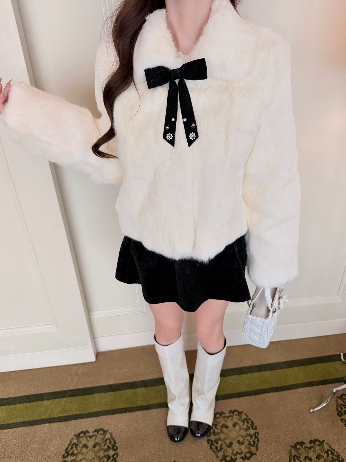 ⁠[Bestseller] Rabbit Fur Ribbon Bow Jacket (PC-015)⁠