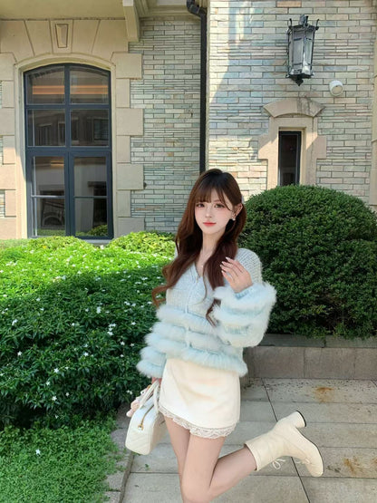 [Fluffy] Fox fur + Wool Cardigan