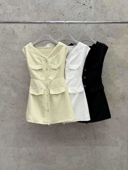 [Elegant] Workwear Tweed V-neck Dress