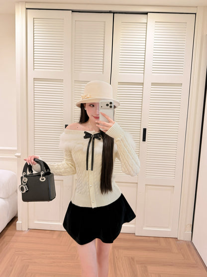 [Girly] Fox Fur Collar 10% Wool Knit Cardigan (QH-083)