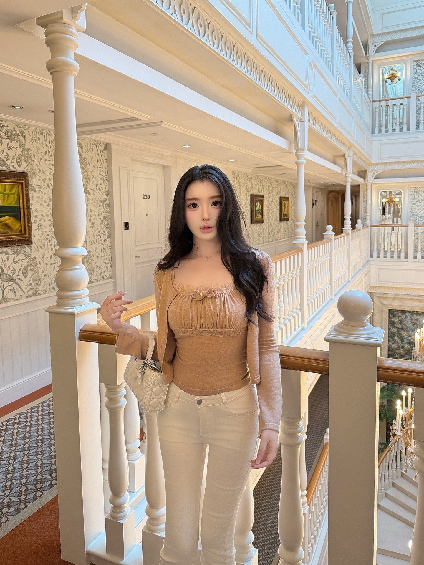 [Coquette] Soft Lace Trim Knit Cami and Cardigan Set (MYQ-01)⁠