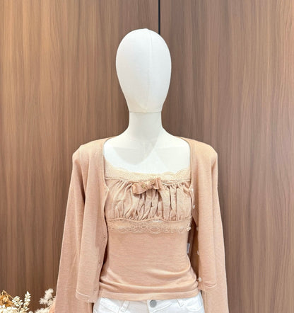 [Coquette] Soft Lace Trim Knit Cami and Cardigan Set (MYQ-01)⁠