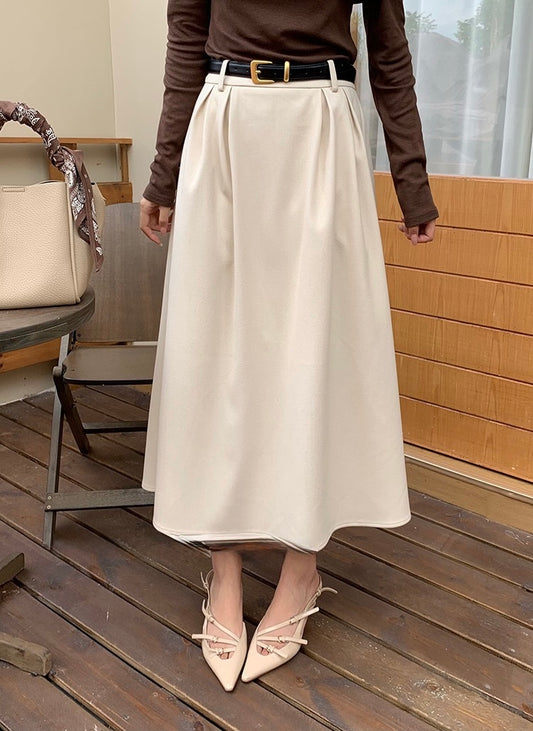 [Versatile] Pleated Long Skirt(with belt)