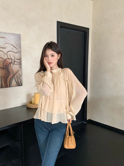 [Bestseller] Chiffon OL Lace-up Top