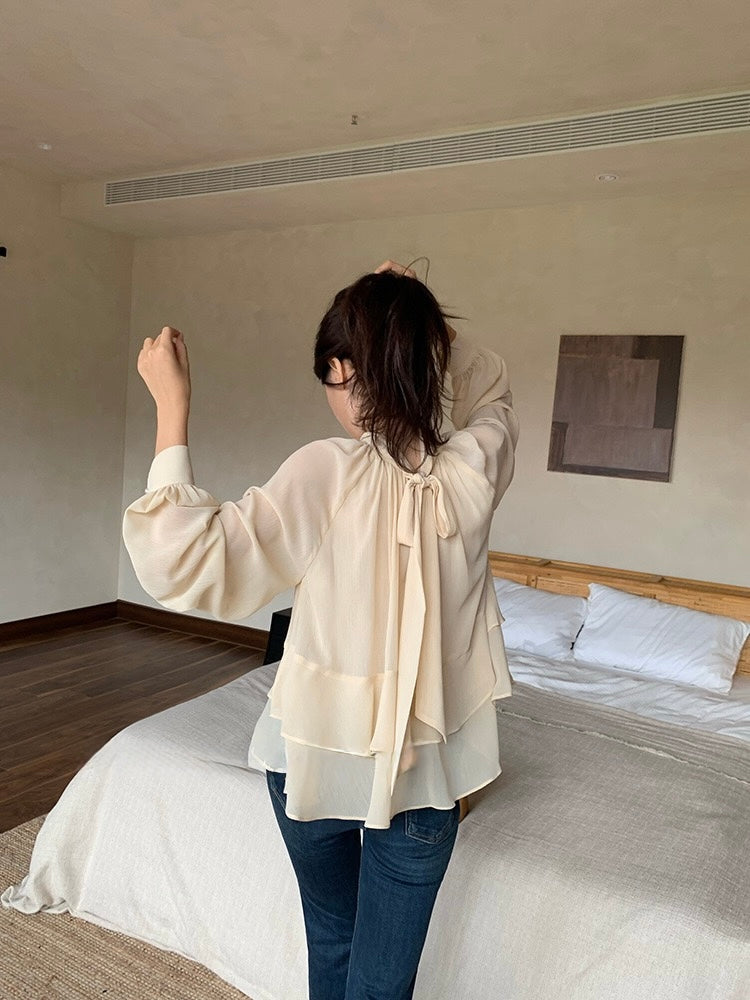 [Bestseller] Chiffon OL Lace-up Top