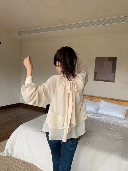 [Bestseller] Chiffon OL Lace-up Top