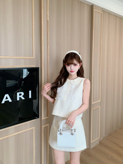 [Celebrity] Embroidered Short-sleeve Top + Skirt Set (Q1103)