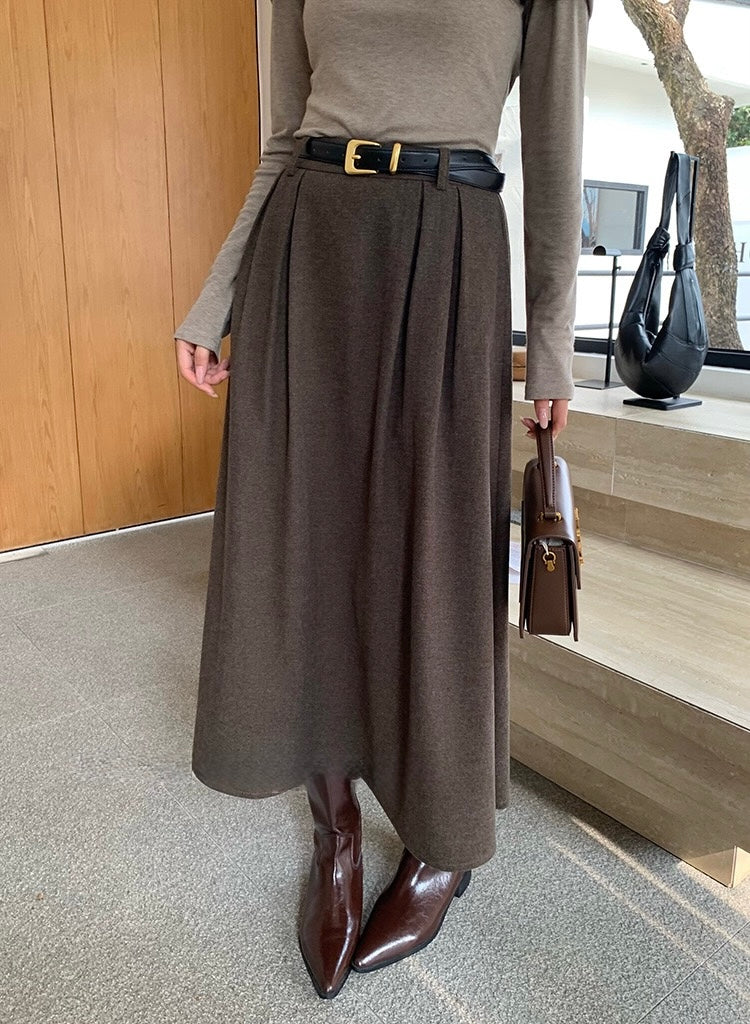 [Versatile] Pleated Long Skirt(with belt)