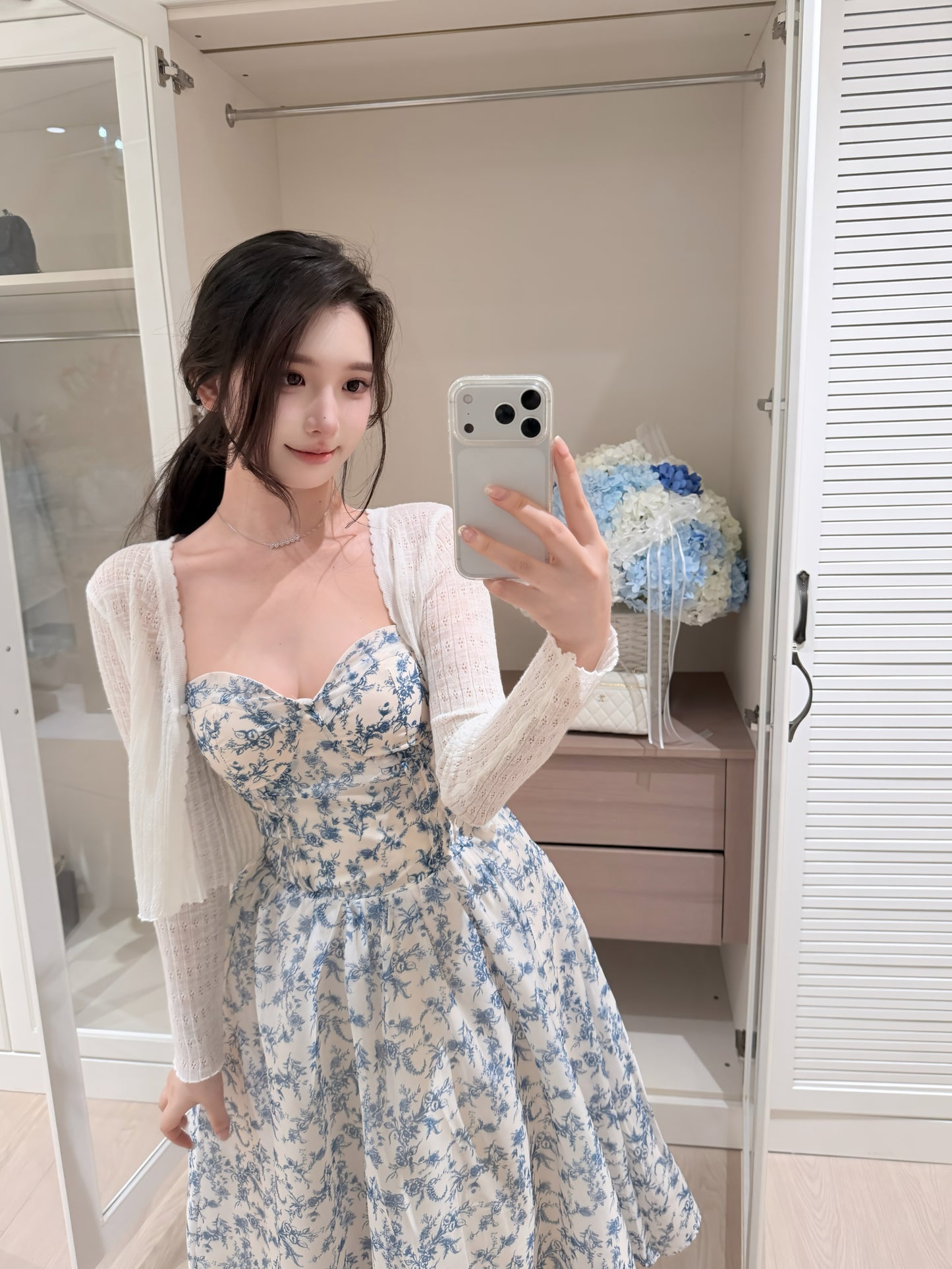 [Artistic] Purple/Blue Floral Sweetheart Neckline Dress (QF066)