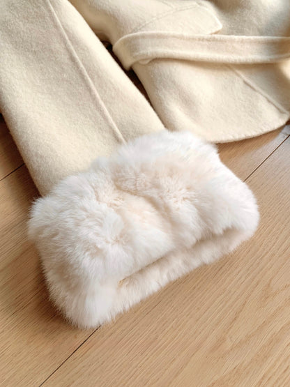 ⁠[Stylish] Fox Fur Collar Belted Double-Faced Wool Short Coat (YRDY-022)⁠