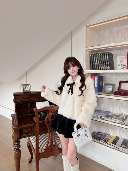 ⁠[Bestseller] Rabbit Fur Ribbon Bow Jacket (PC-015)⁠