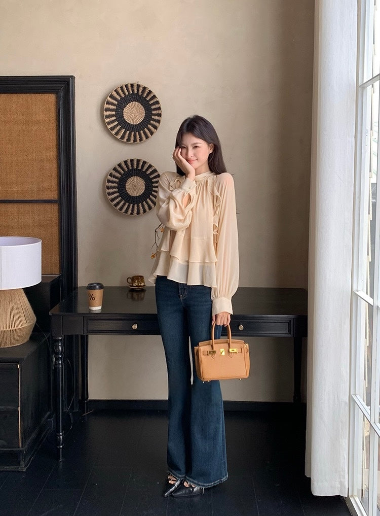 [Bestseller] Chiffon OL Lace-up Top