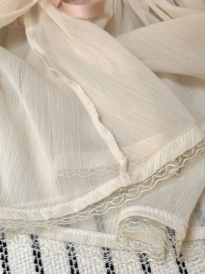 ⁠[Girly] French Romantic Ruffle Ribbon Chiffon Blouse (QH-031)⁠