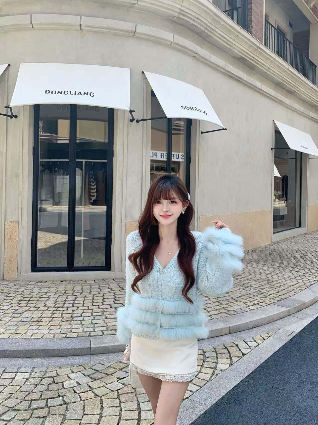 [Fluffy] Fox fur + Wool Cardigan
