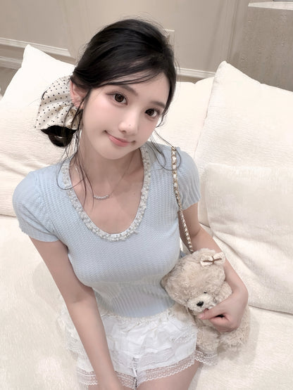 [Basic] Summer V-neck Glitter Top (QF026)