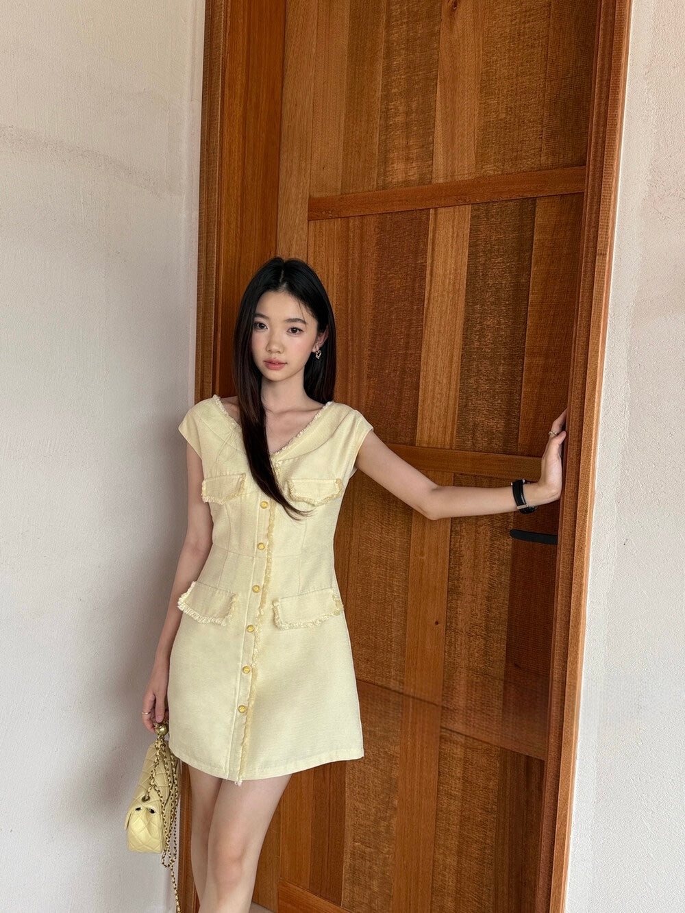 [Elegant] Workwear Tweed V-neck Dress