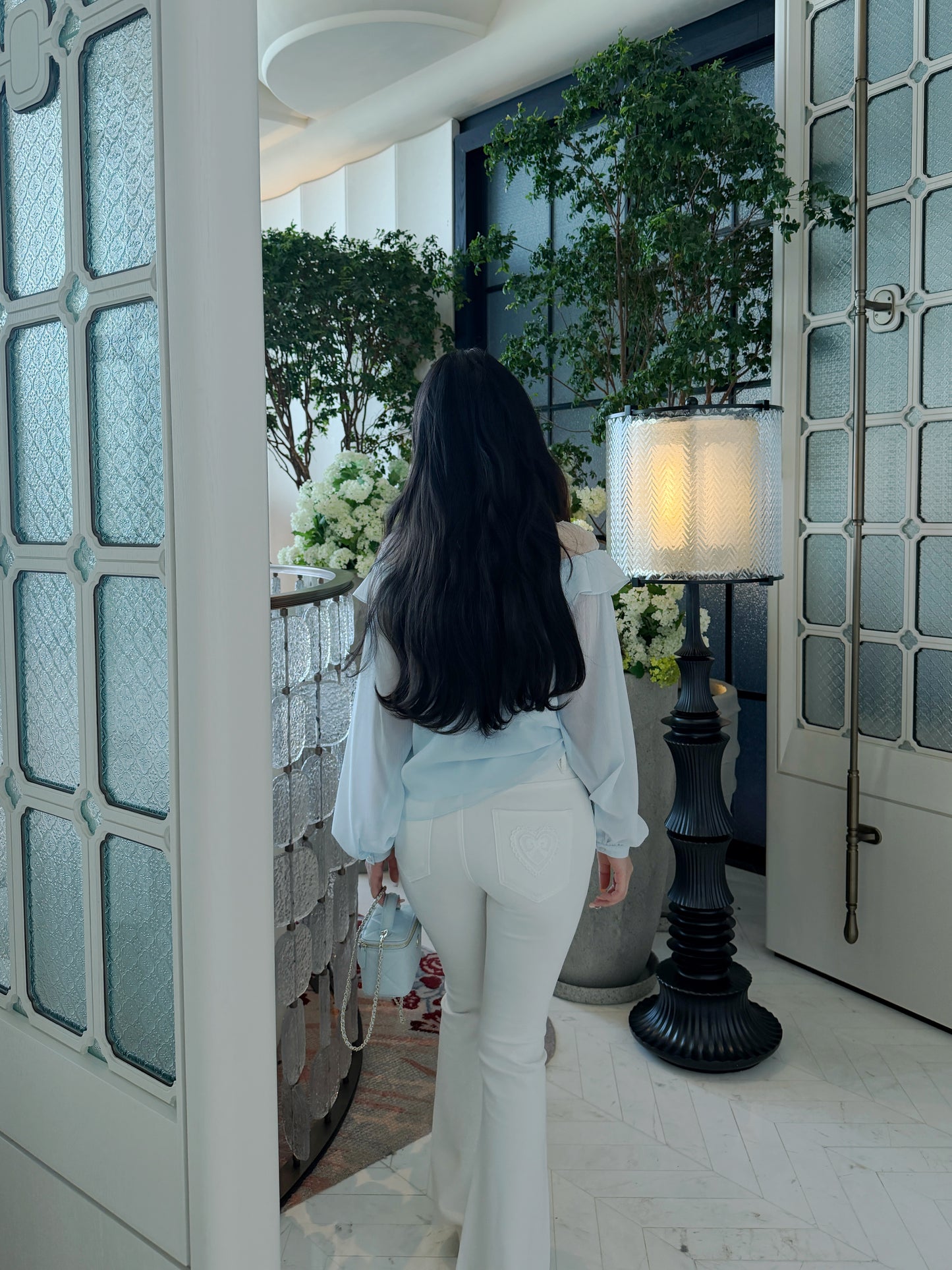 [Bling Bling] Girly Ribbon Blue & White Top (Q089)