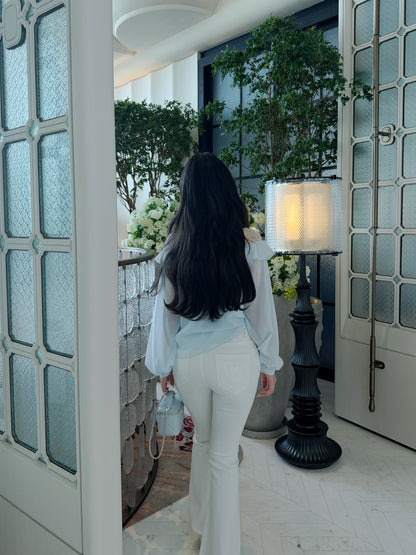 [Bling Bling] Girly Ribbon Blue & White Top (Q089)