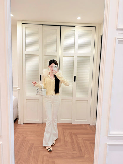 [Coquette] Fox Fur Collar Zip-Up Knit Cardigan (MY5812)