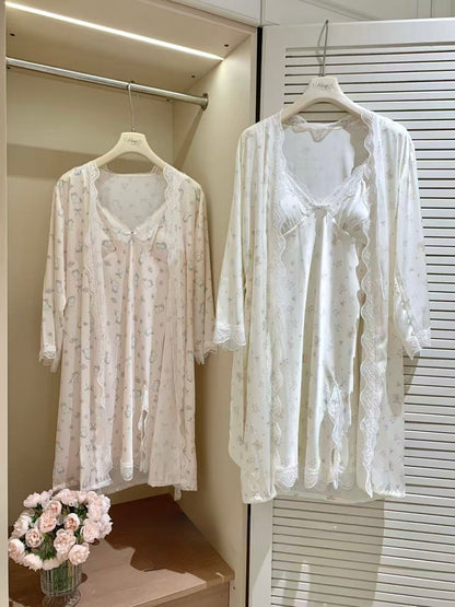 [Pajamas] Padded Cami Slip Dress + Robe Sleepwear Set (SY073)