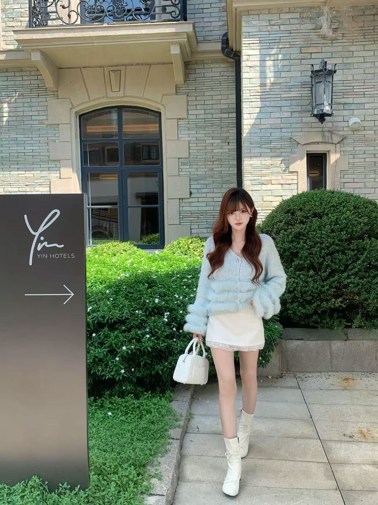 [Fluffy] Fox fur + Wool Cardigan