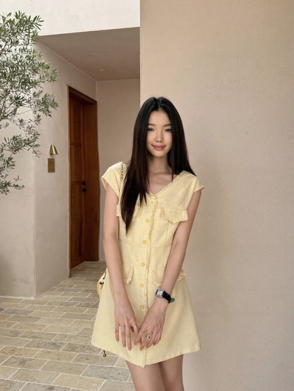 [Elegant] Workwear Tweed V-neck Dress