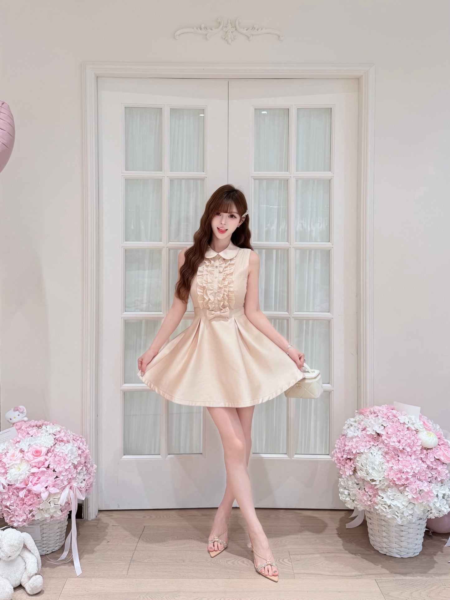 [Preppy] Peter Pan Collar Bow A-Line Mini Dress (Q1177)