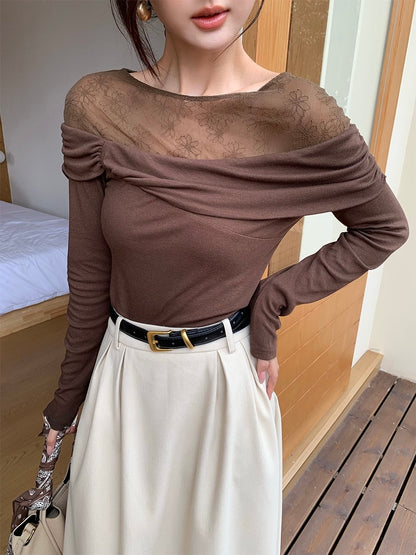 [Stylish] White Label Lace 28%Wool Top