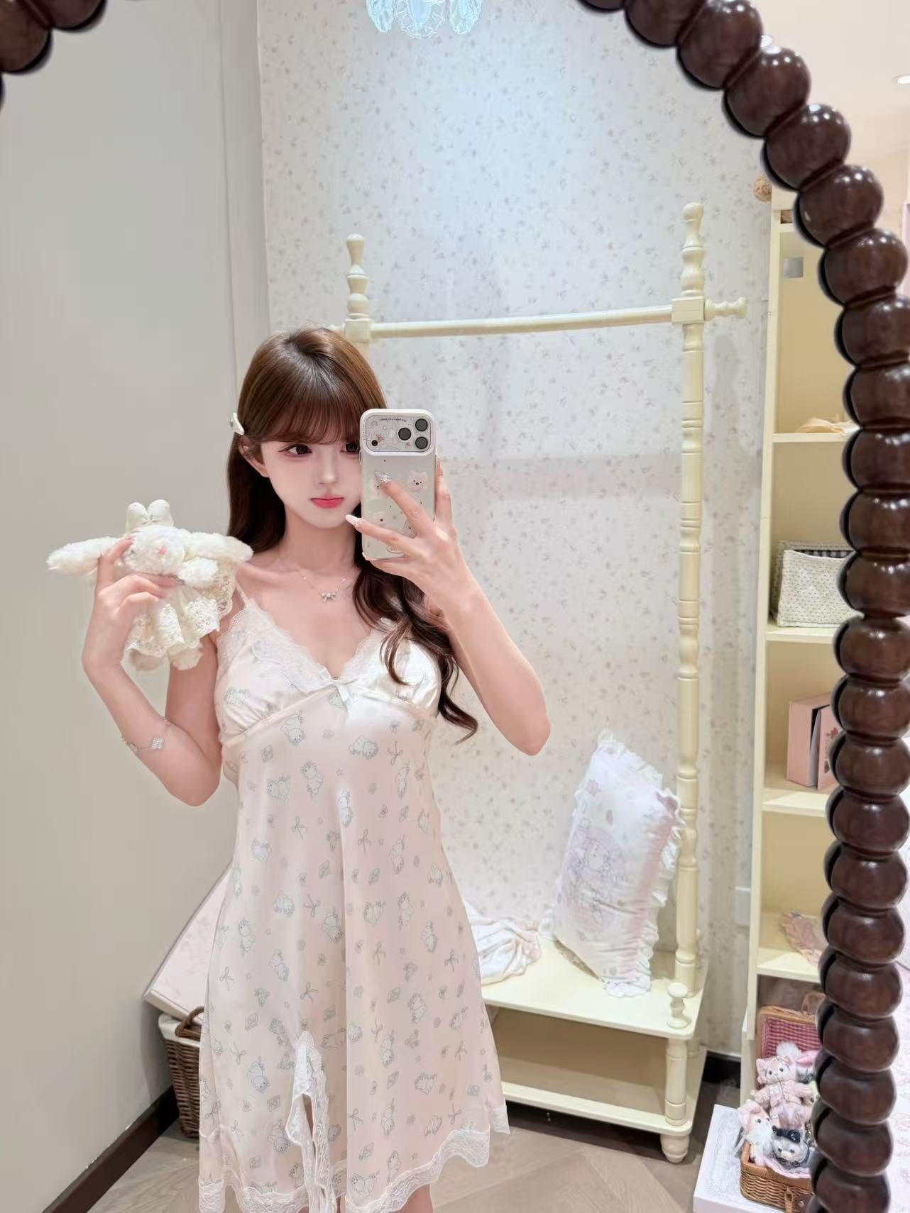 [Pajamas] Padded Cami Slip Dress + Robe Sleepwear Set (SY073)