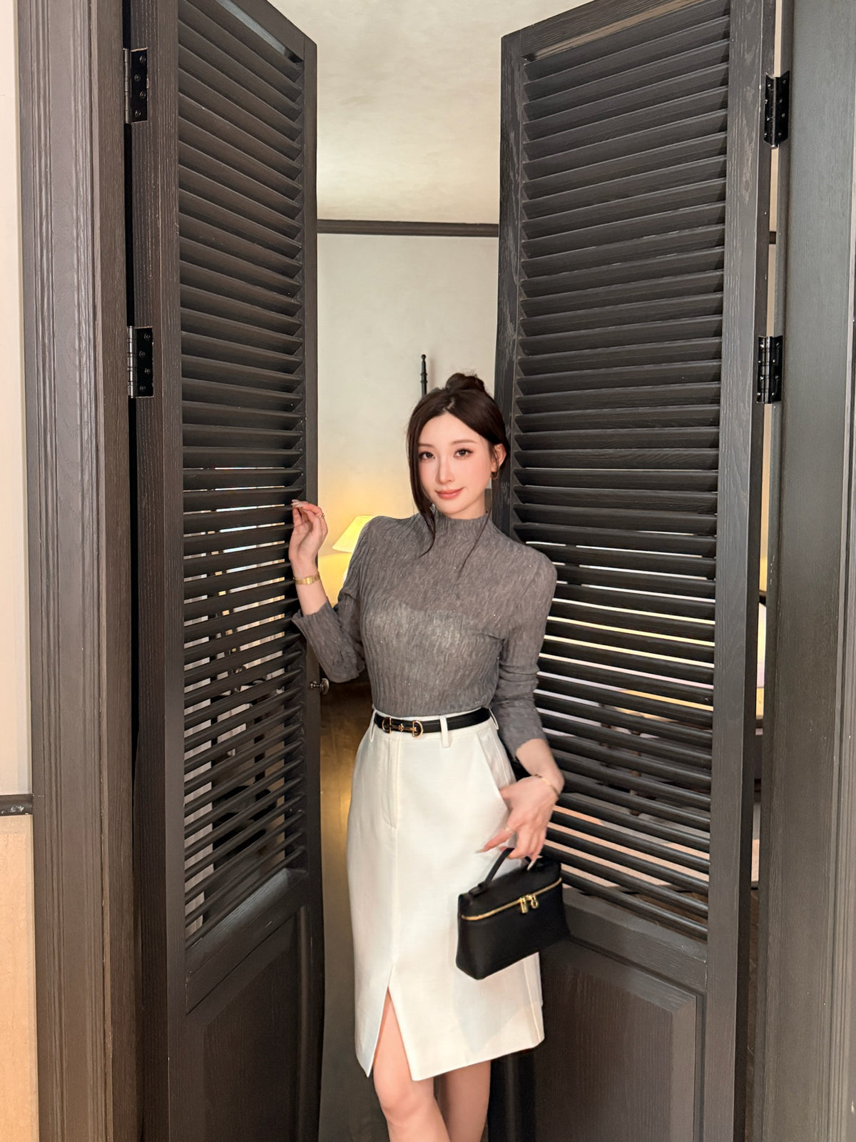 [Lumi Premium]70% Linen 30%Lyocell Slit A-Line Skirt (YR26187)