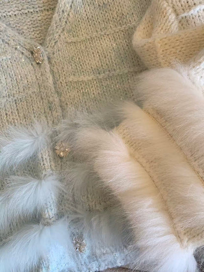 [Fluffy] Fox fur + Wool Cardigan