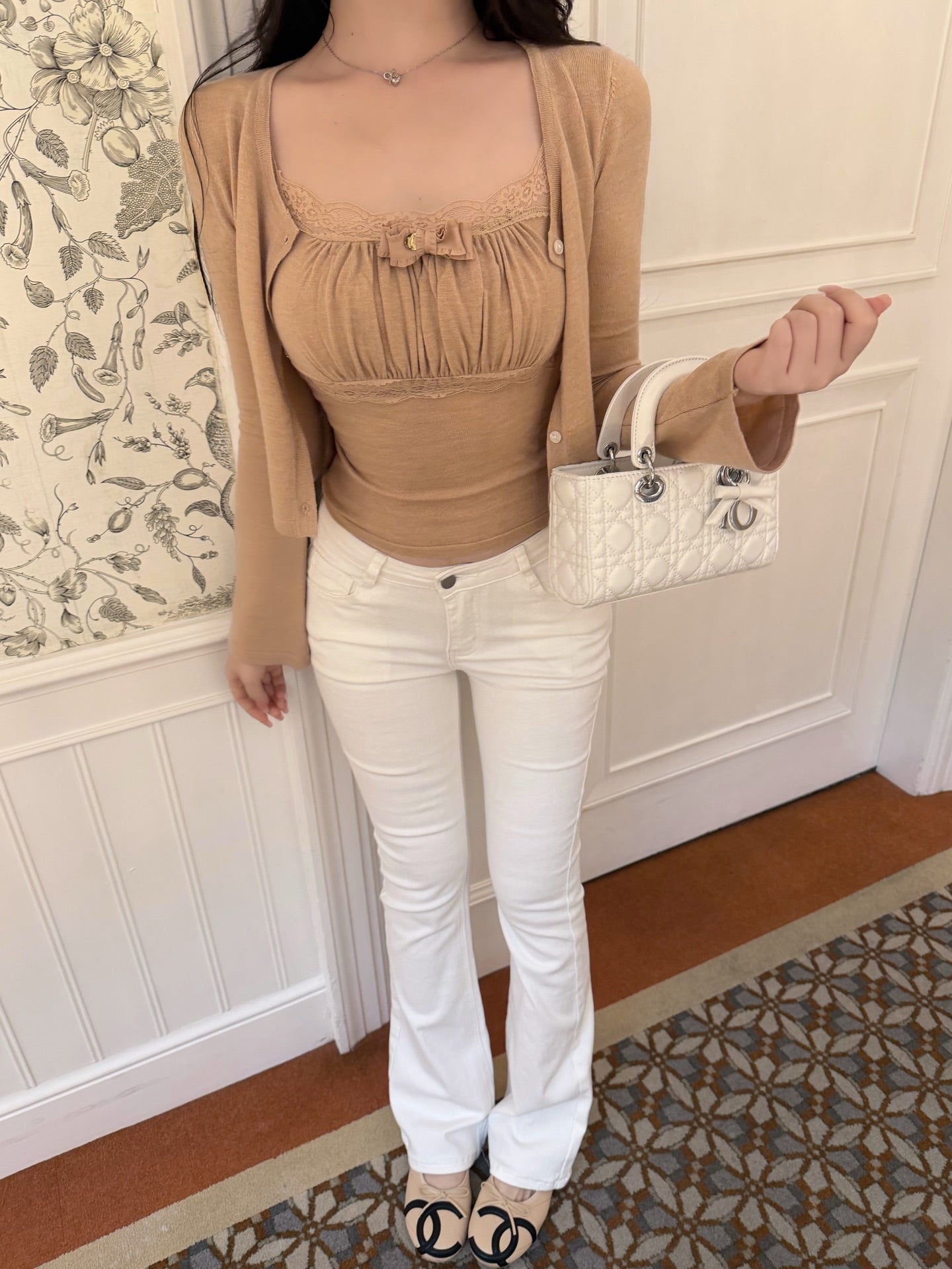 [Coquette] Soft Lace Trim Knit Cami and Cardigan Set (MYQ-01)⁠