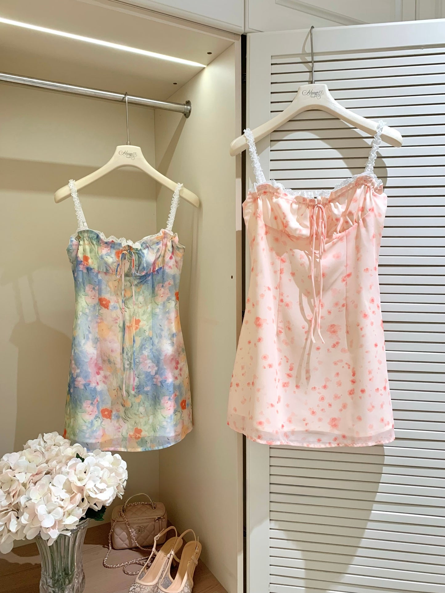 [Artistic] Watercolor Floral Lace Strap Mini Dress (QF083)
