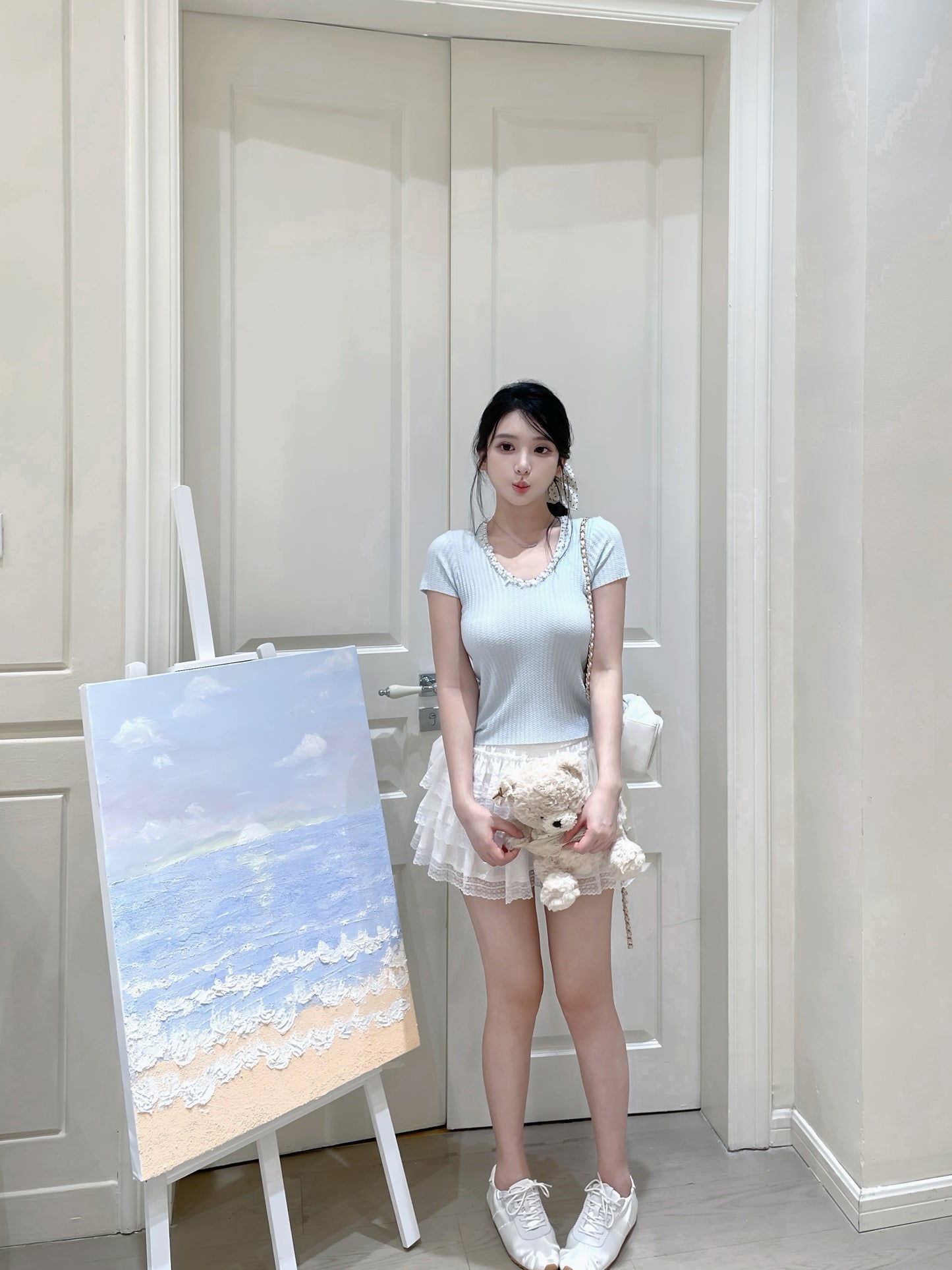 [Basic] Summer V-neck Glitter Top (QF026)