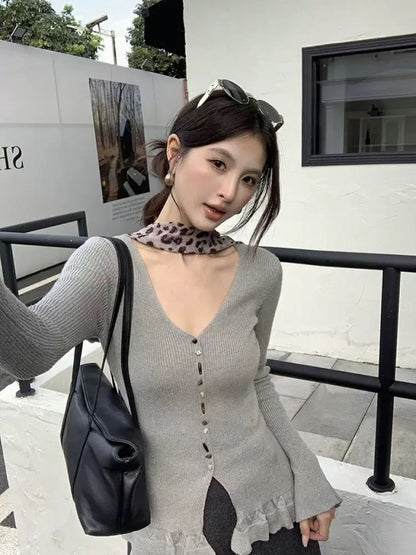 [Girly] Color V-Neck Wool Top
