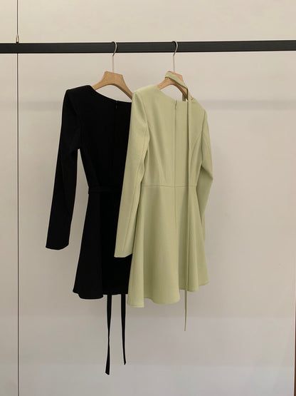 [Elegant] OL Long-Sleeve Dress (with belt)