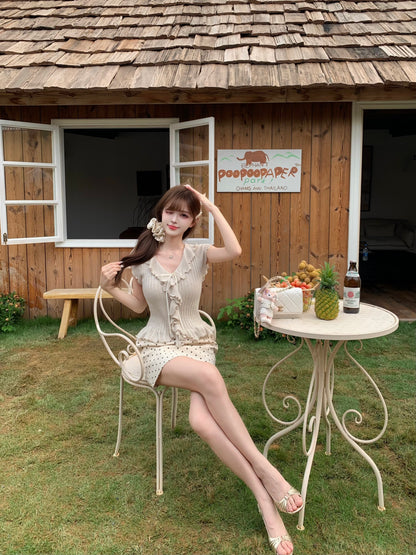 [Girly] Ruffle Flutter Sleeve Knit Top (QF031)