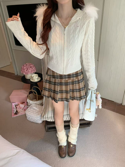 [Fluffy] Wool Cardigan with Fox Fur Hood