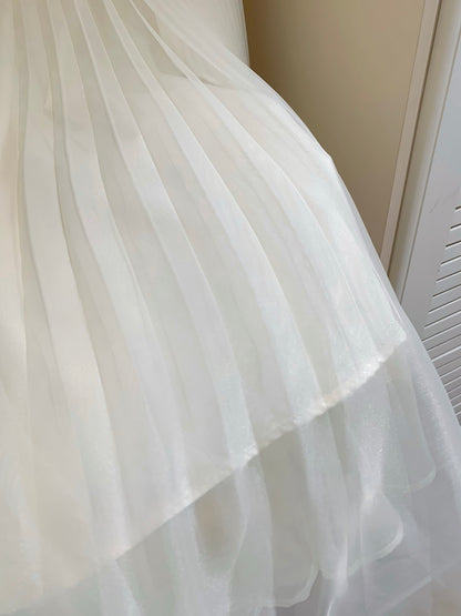 [Fairy] Mesh Pleated A-Line Midi Skirt (QF058)
