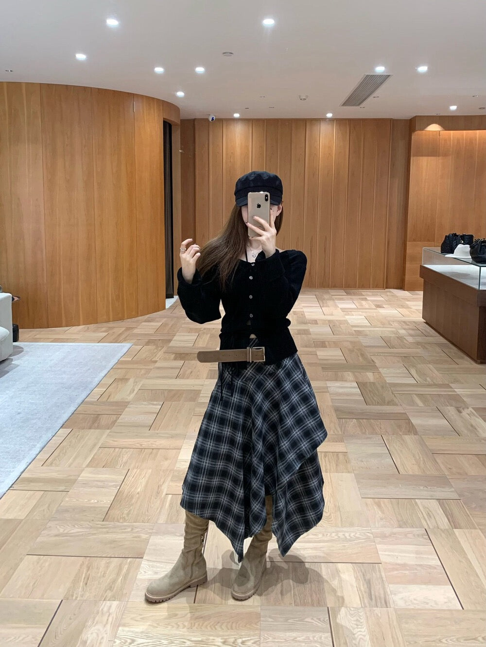 [Fashion] Designer Plaid Long Skirt (with belt)