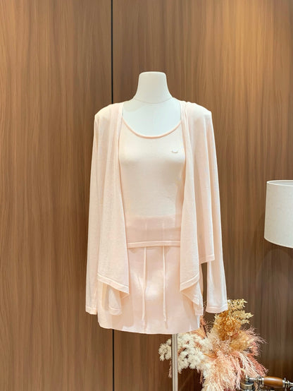 [Sweet] Soft Knit Cardigan Tank Top and Skirt Three-Piece Set (QH-015)